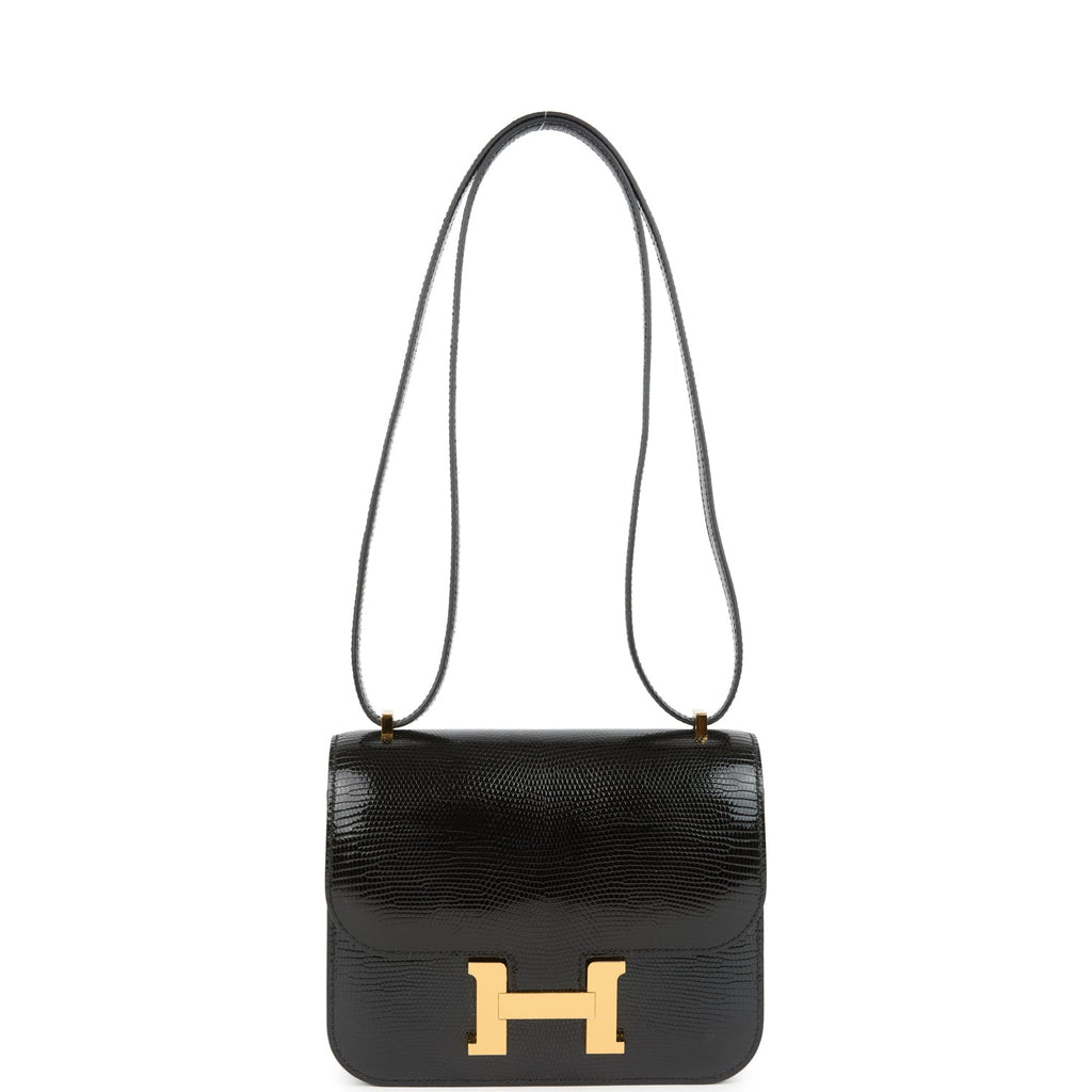 Constance 18 Black Varanus Salvator Lizard Gold Hardware Bag