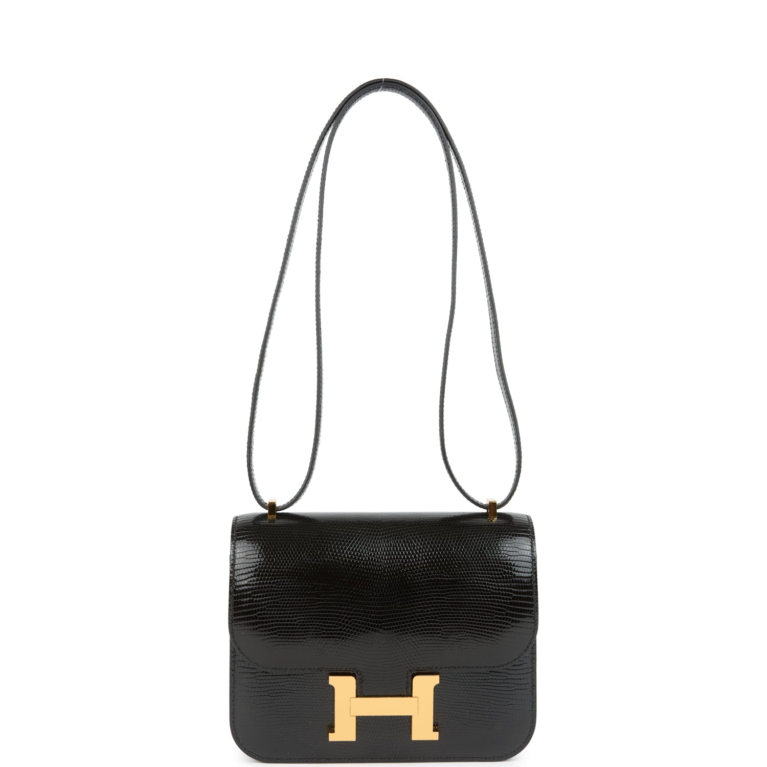 Constance 18 Black Varanus Salvator Lizard Gold Hardware Bag