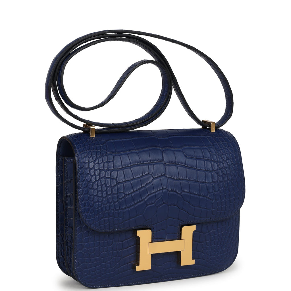 Constance 18 Bleu Saphir Matte Alligator Gold Hardware Bag