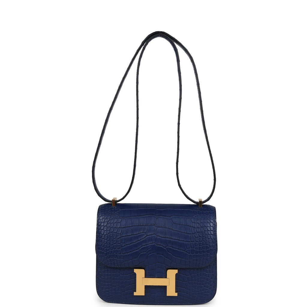 Constance 18 Bleu Saphir Matte Alligator Gold Hardware Bag