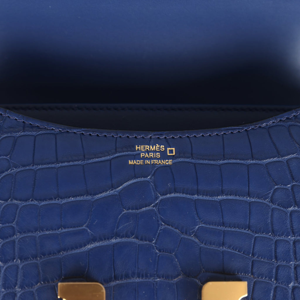 Constance 18 Bleu Saphir Matte Alligator Gold Hardware Bag