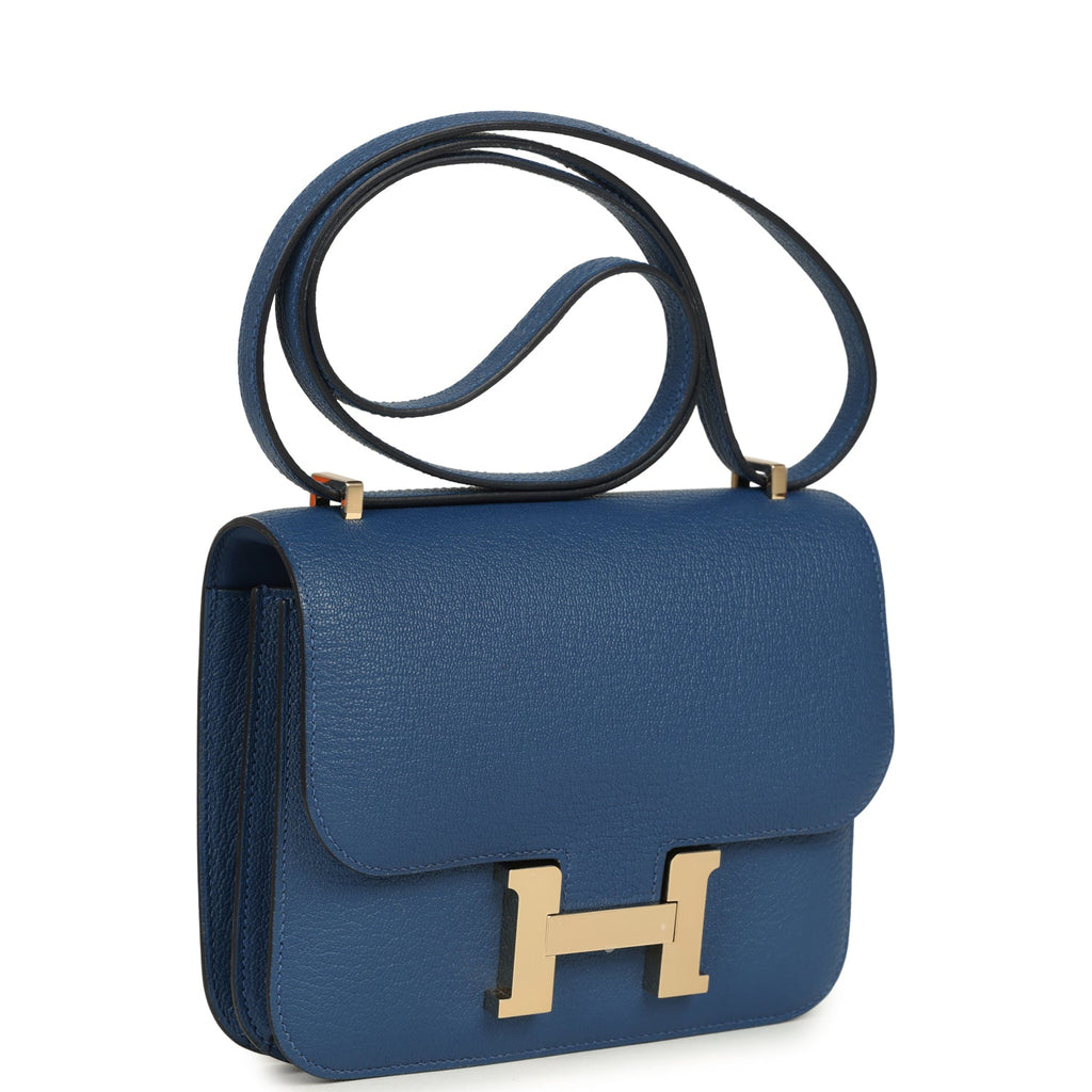 Constance 18 Bleu Tie Chevre Mysore Permabrass Hardware Bag