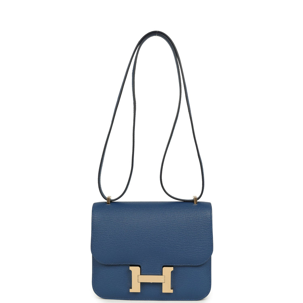 Constance 18 Bleu Tie Chevre Mysore Permabrass Hardware Bag