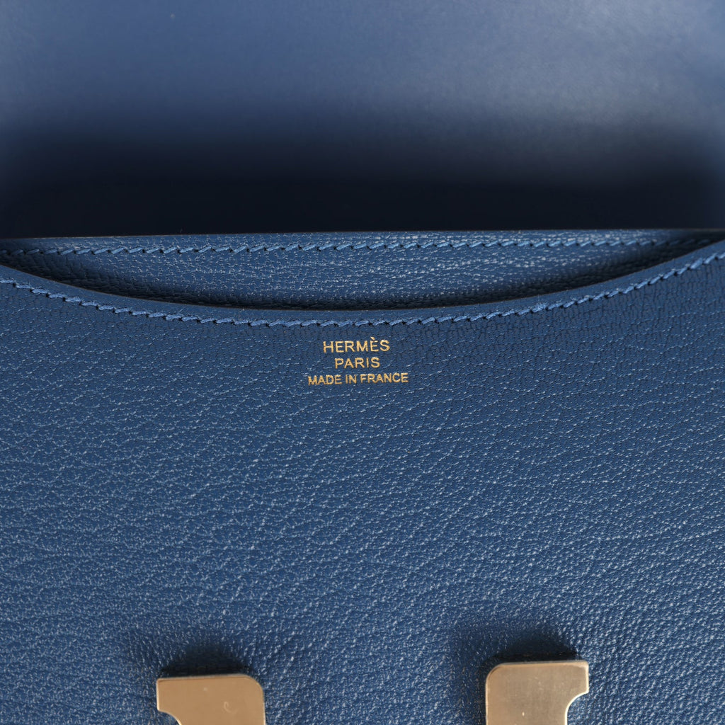 Constance 18 Bleu Tie Chevre Mysore Permabrass Hardware Bag