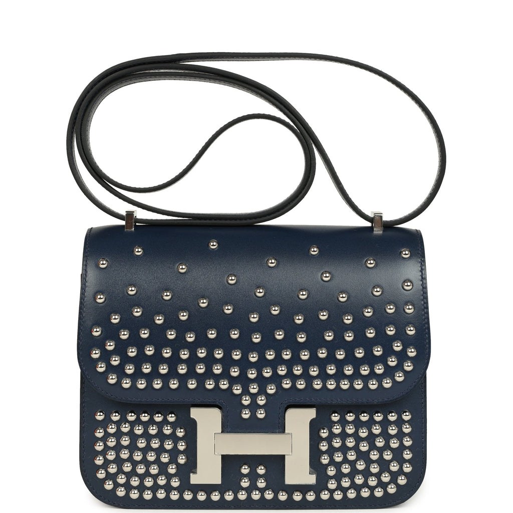 Constance 18 Clouté Bleu Abysse Box Palladium Hardware Bag