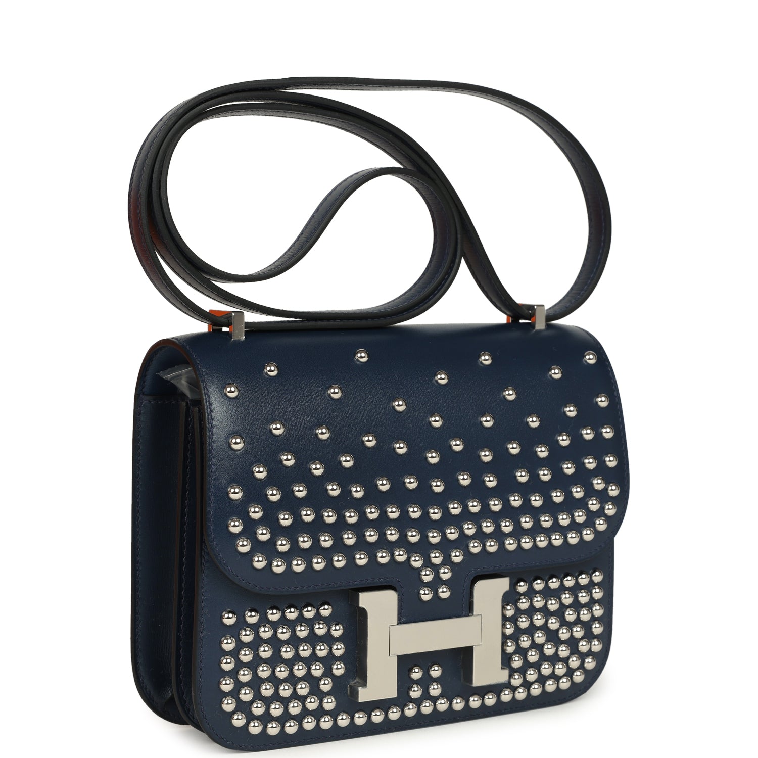 Constance 18 Clouté Bleu Abysse Box Palladium Hardware Bag