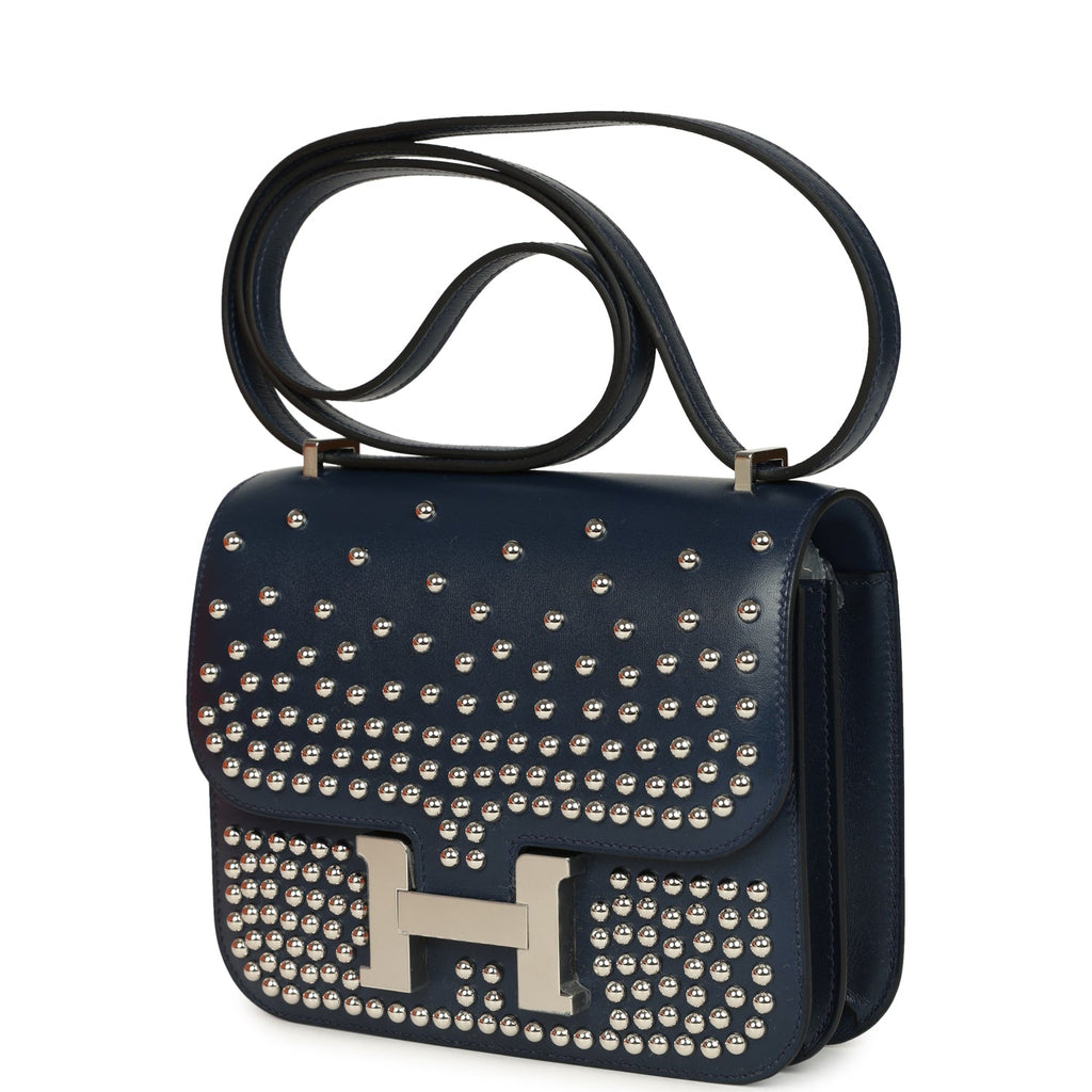 Constance 18 Clouté Bleu Abysse Box Palladium Hardware Bag
