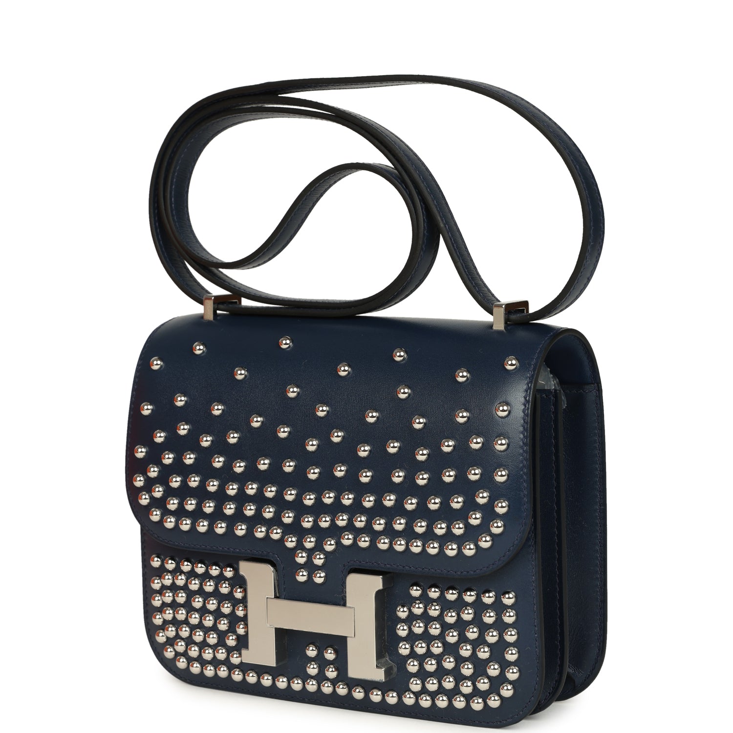 Constance 18 Clouté Bleu Abysse Box Palladium Hardware Bag