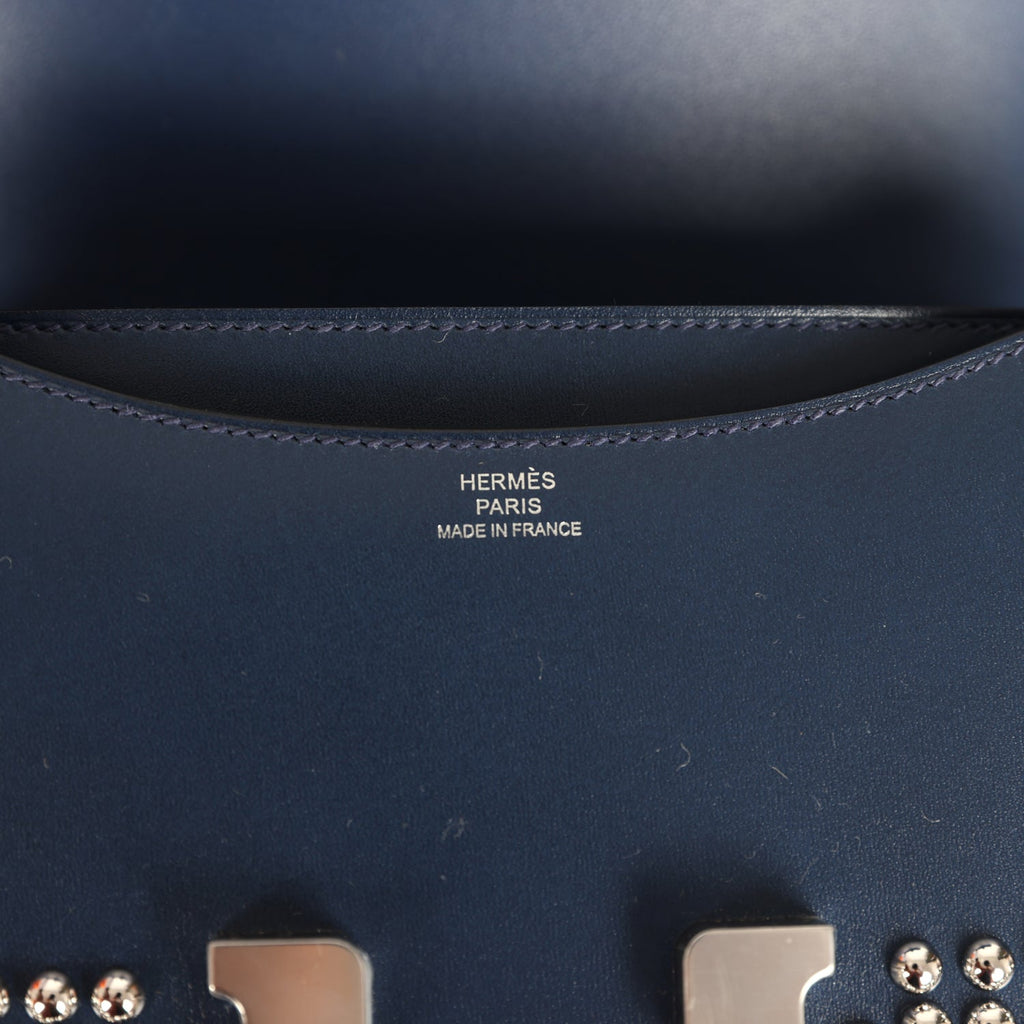 Constance 18 Clouté Bleu Abysse Box Palladium Hardware Bag