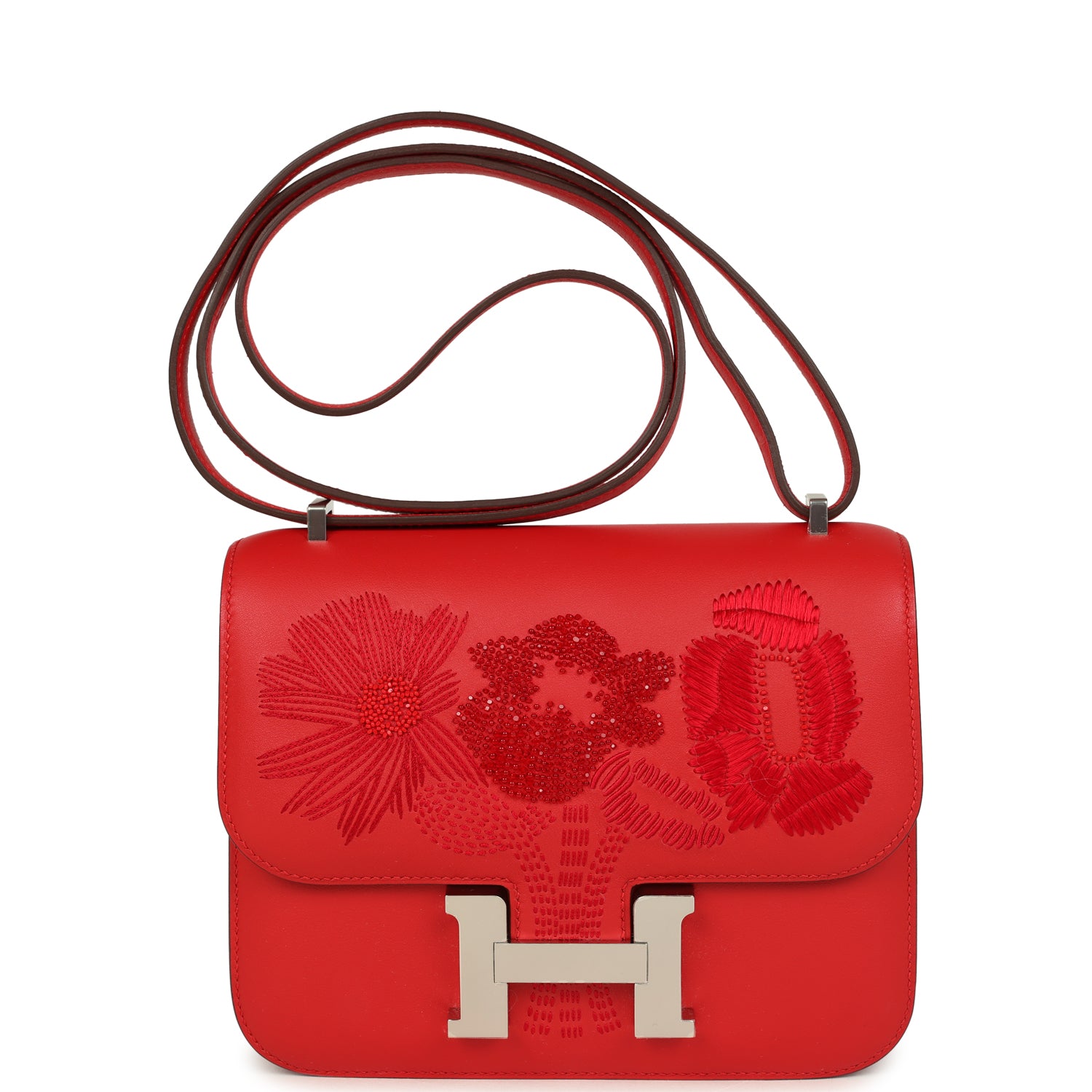 Constance 18 Dancing Flowers Rouge De Coeur Embroidered Swift Palladium Hardware Bag
