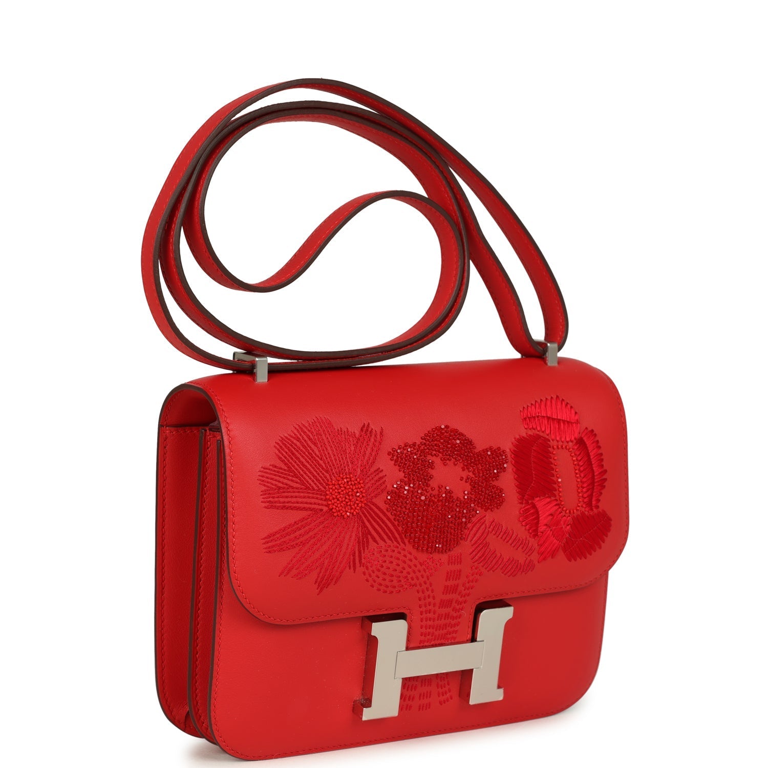 Constance 18 Dancing Flowers Rouge De Coeur Embroidered Swift Palladium Hardware Bag