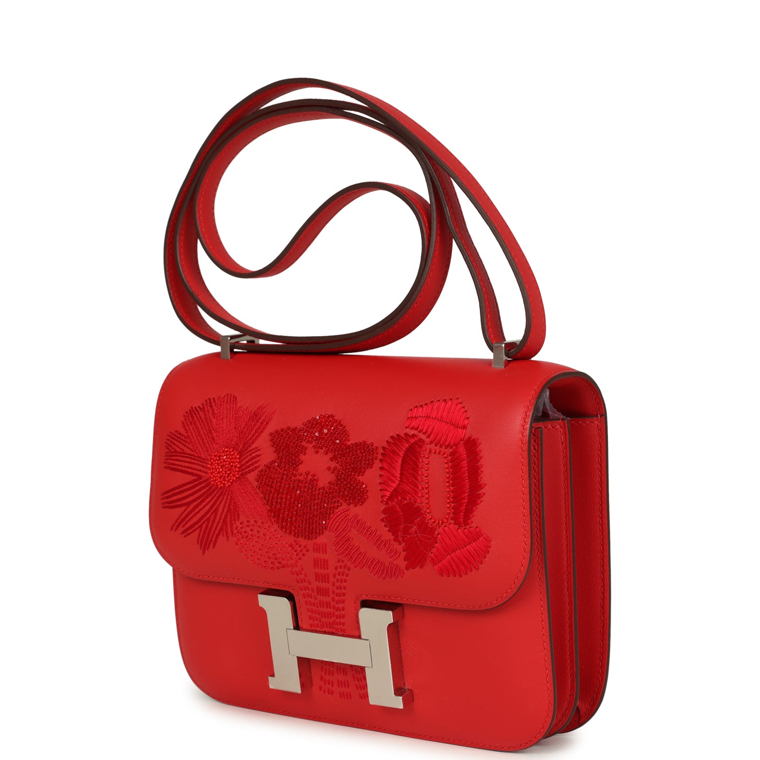 Constance 18 Dancing Flowers Rouge De Coeur Embroidered Swift Palladium Hardware Bag