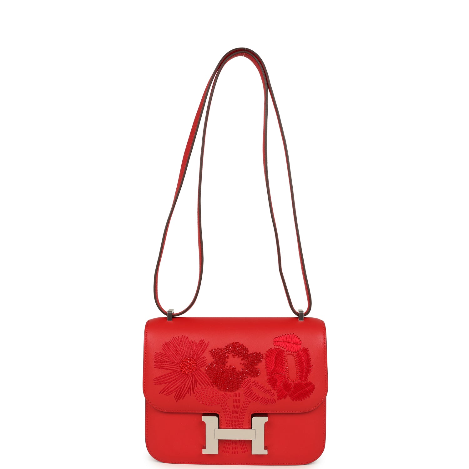 Constance 18 Dancing Flowers Rouge De Coeur Embroidered Swift Palladium Hardware Bag