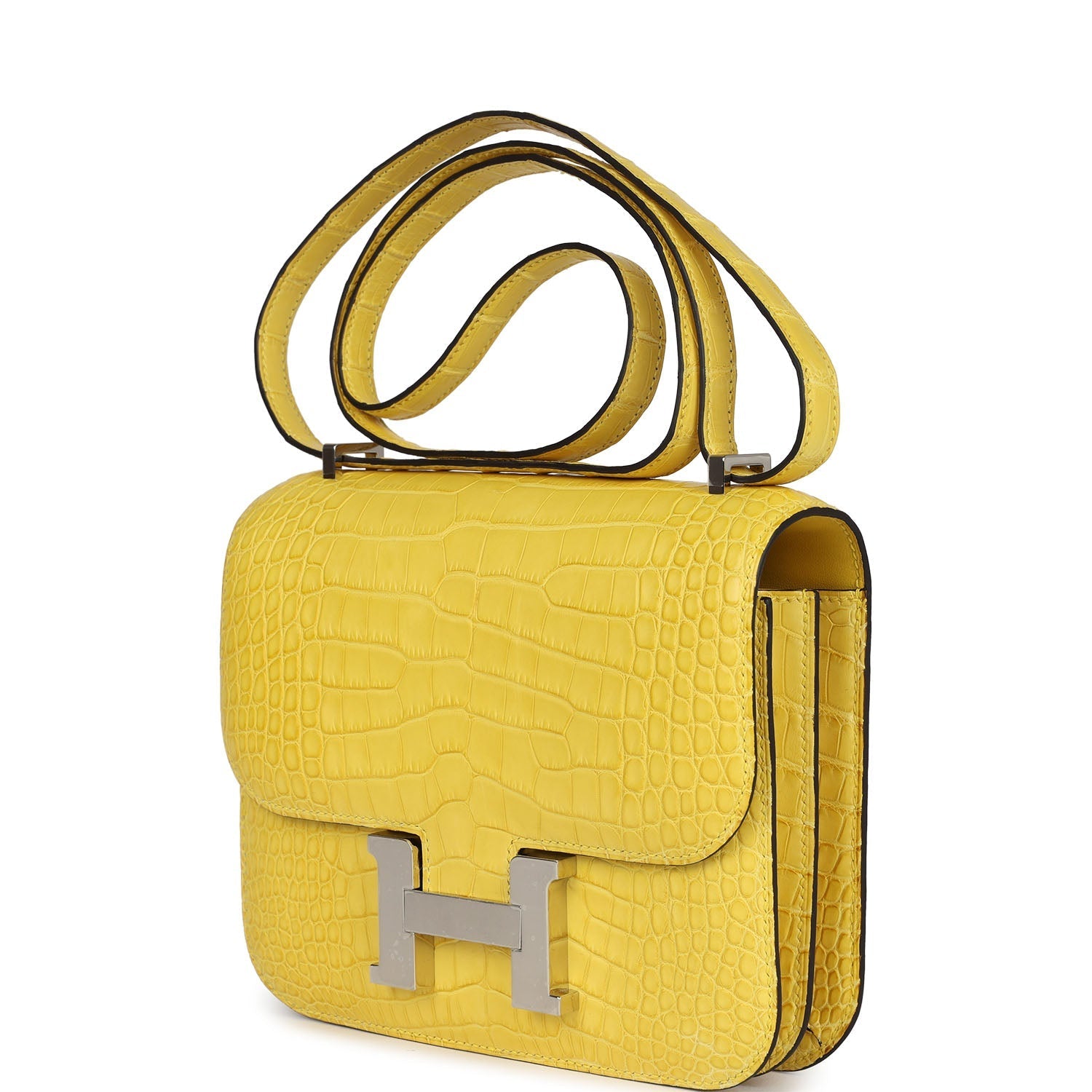 Constance 18 Mimosa Matte Alligator Palladium Hardware Bag
