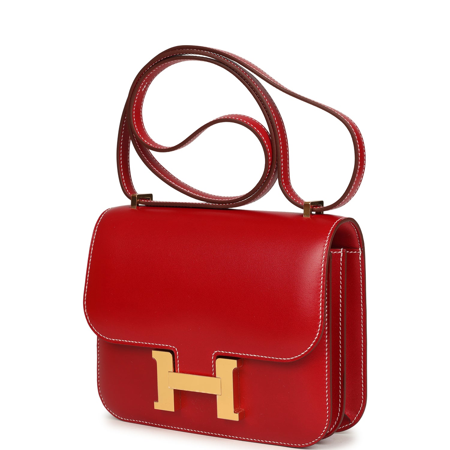 Constance 18 Rouge Piment Box Gold Hardware Bag