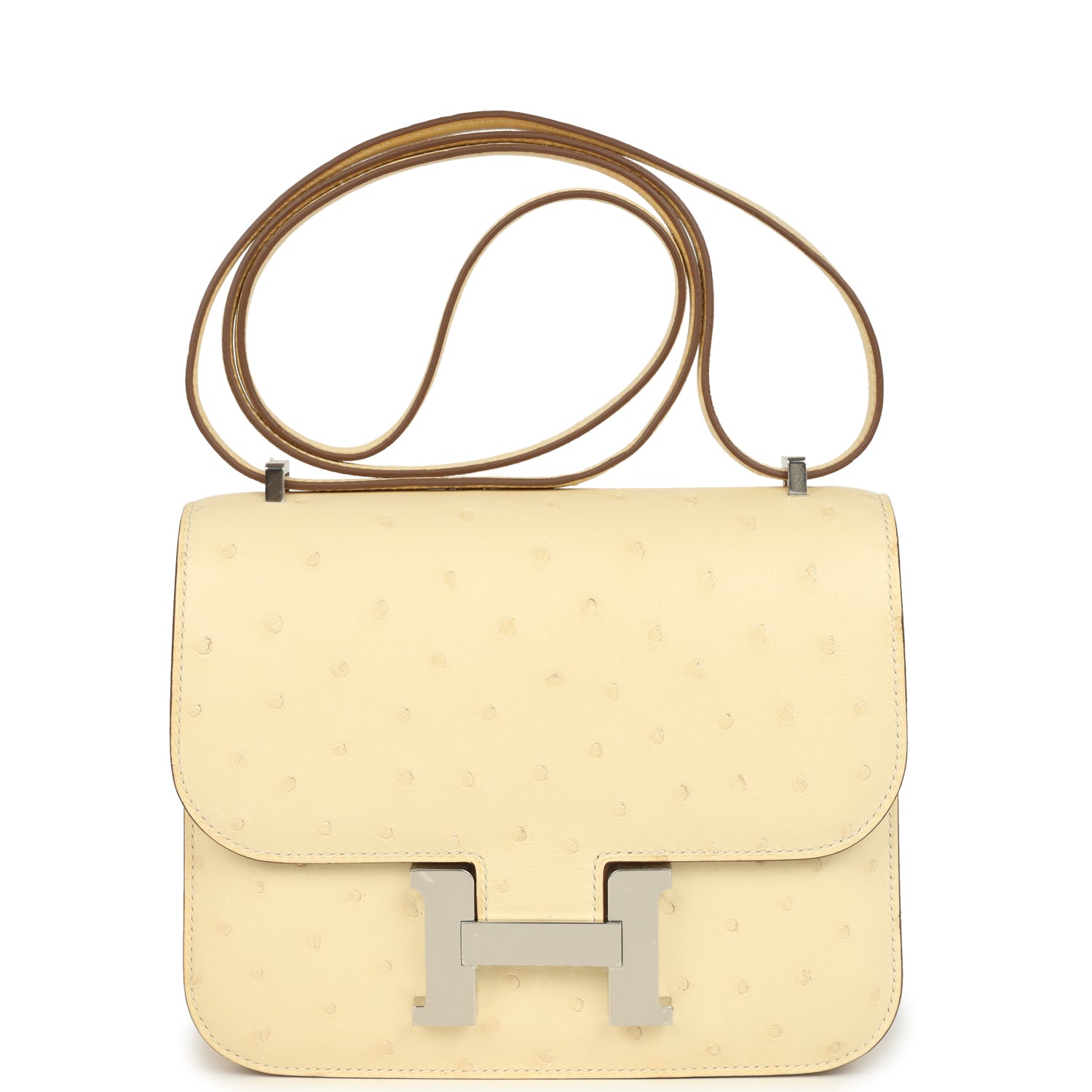 Constance 18 Vanille Ostrich Palladium Hardware Bag