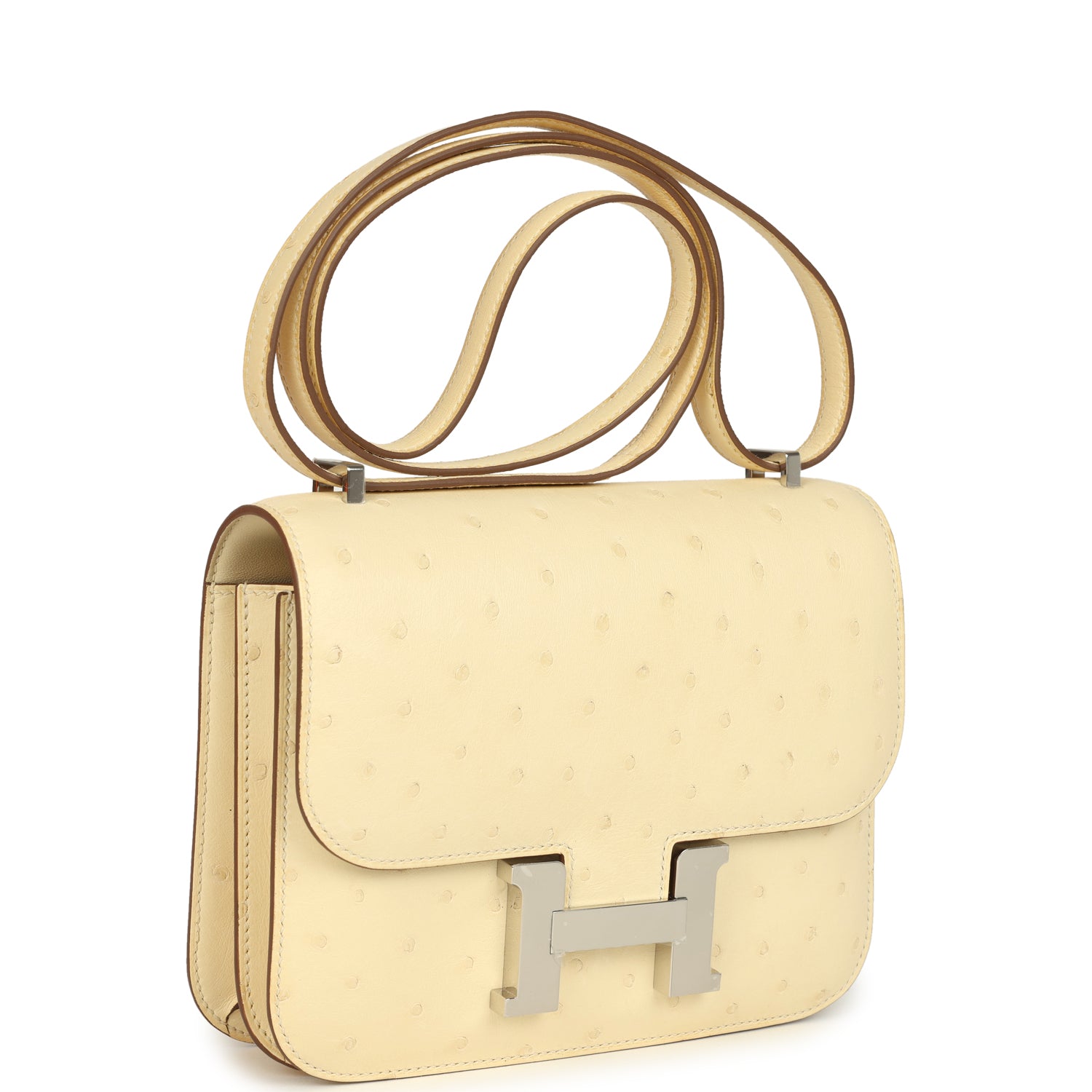 Constance 18 Vanille Ostrich Palladium Hardware Bag