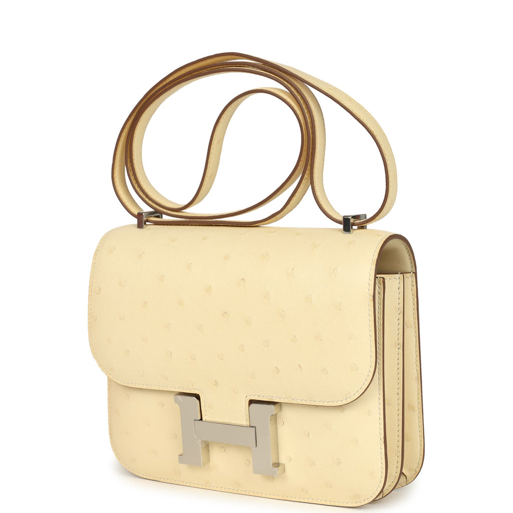 Constance 18 Vanille Ostrich Palladium Hardware Bag