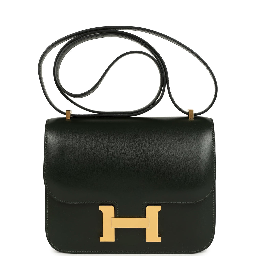 Constance 18 Vert Fonce Box Gold Hardware Bag