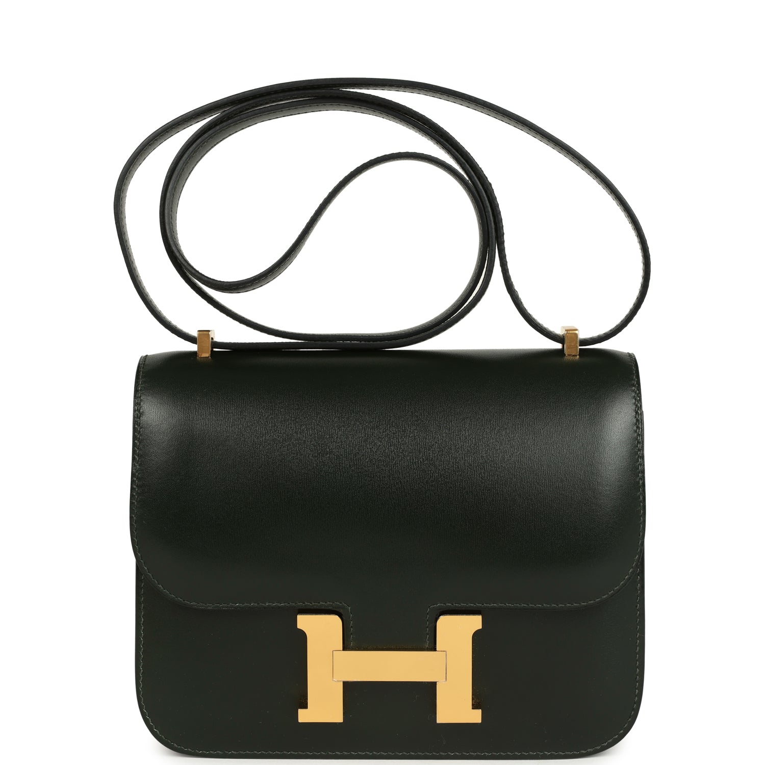 Constance 18 Vert Fonce Box Gold Hardware Bag