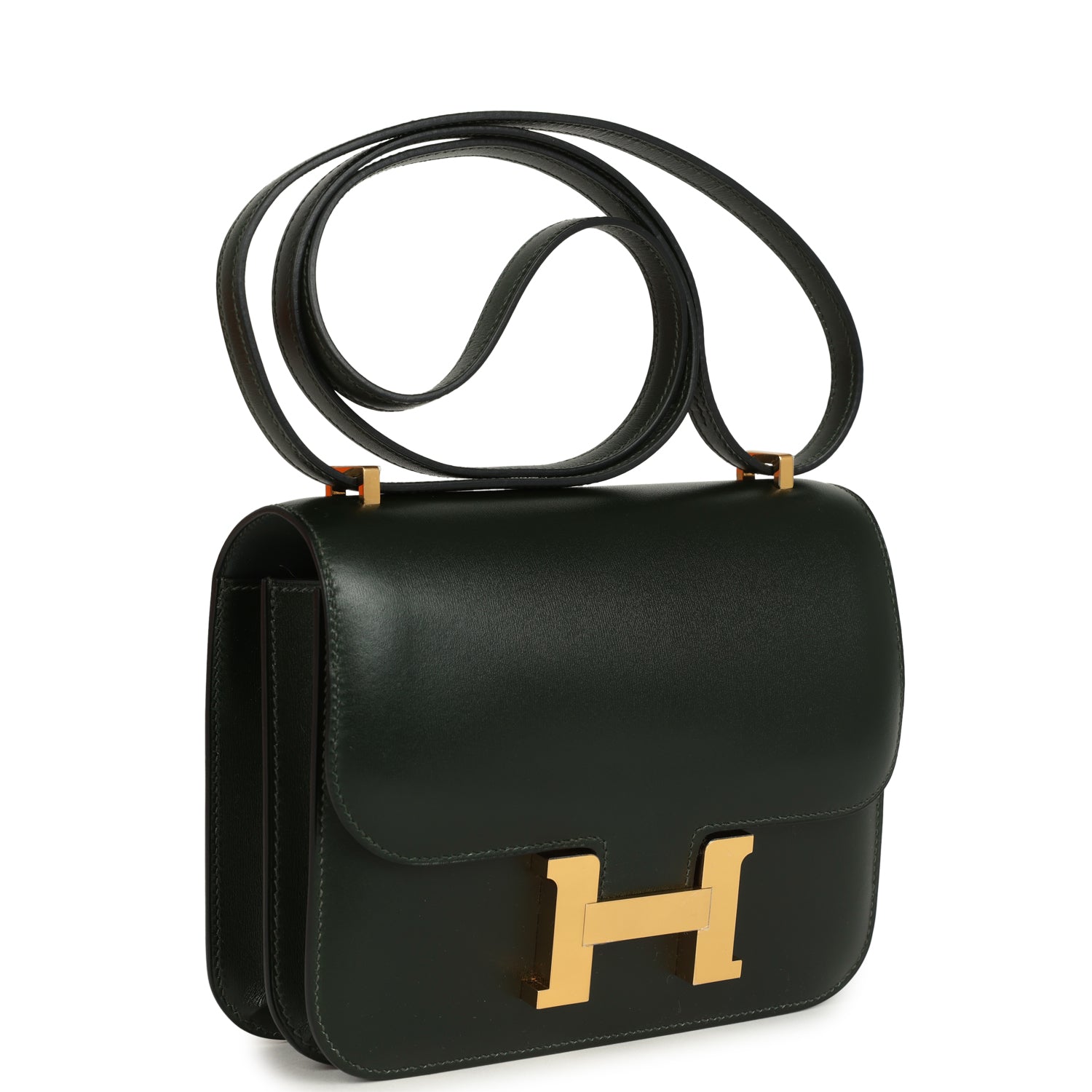 Constance 18 Vert Fonce Box Gold Hardware Bag