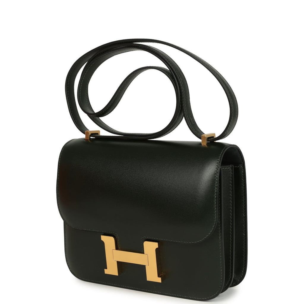 Constance 18 Vert Fonce Box Gold Hardware Bag