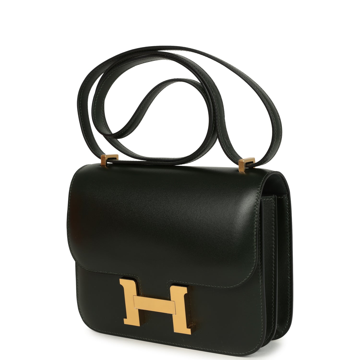 Constance 18 Vert Fonce Box Gold Hardware Bag