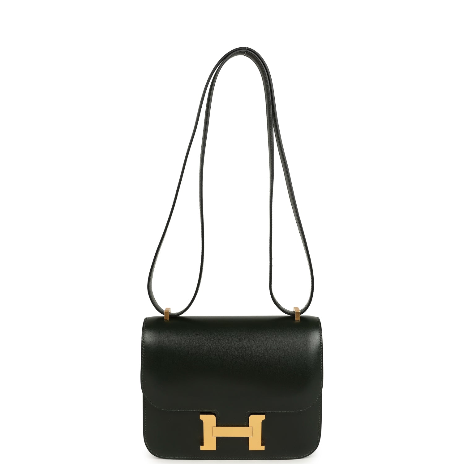 Constance 18 Vert Fonce Box Gold Hardware Bag