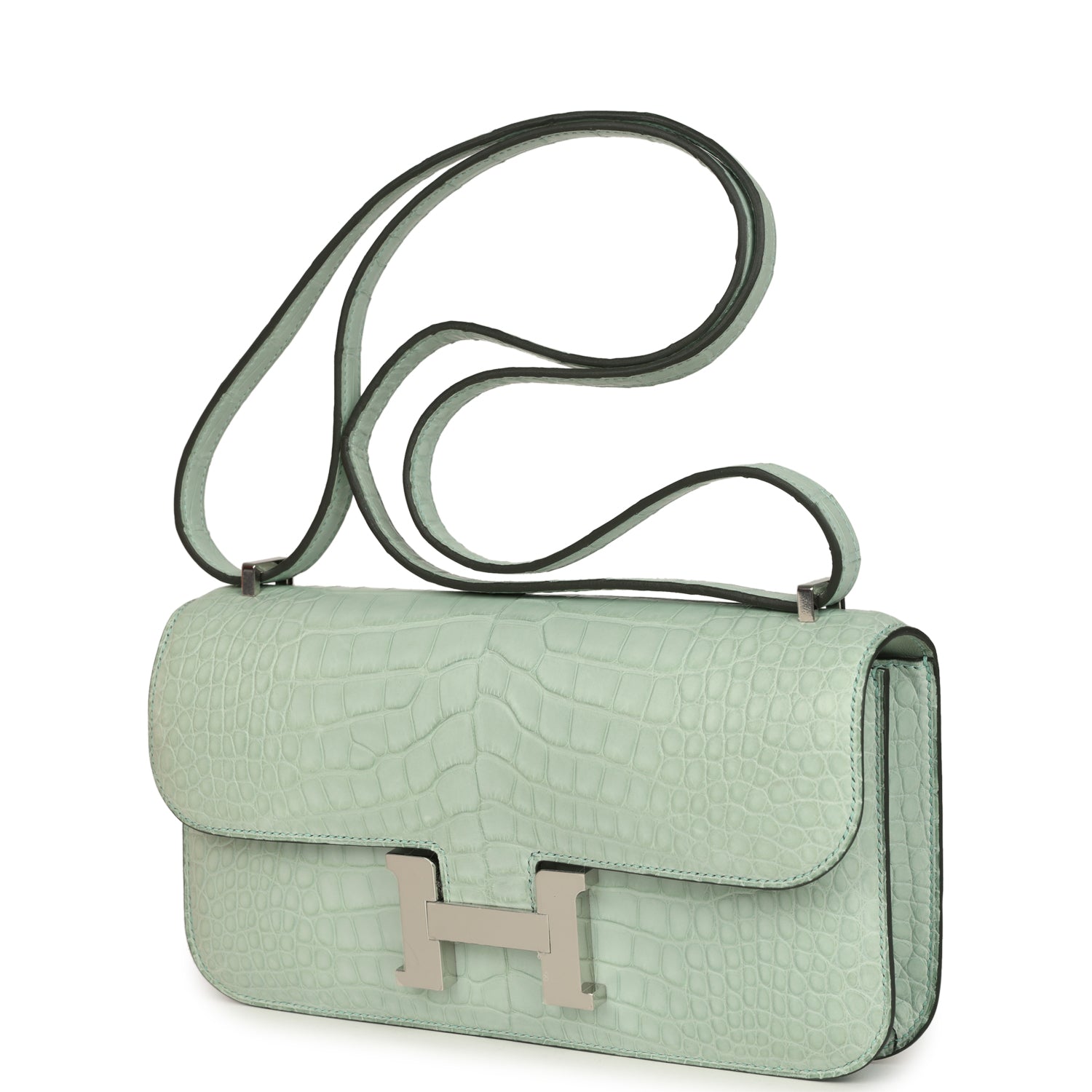 Constance Elan Vert D'Eau Matte Alligator Palladium Hardware Bag
