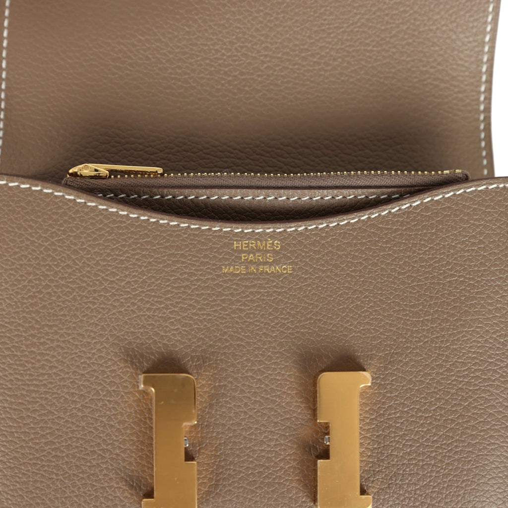 Constance Slim Compact Wallet Etoupe Evercolor Gold Hardware Bag
