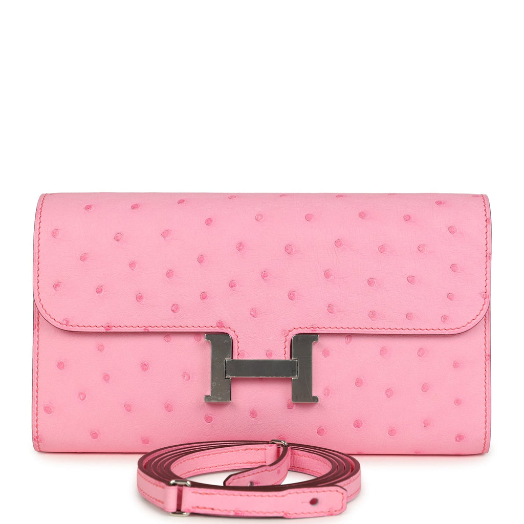 Constance To Go Wallet Bubblegum Ostrich Palladium Hardware Bag
