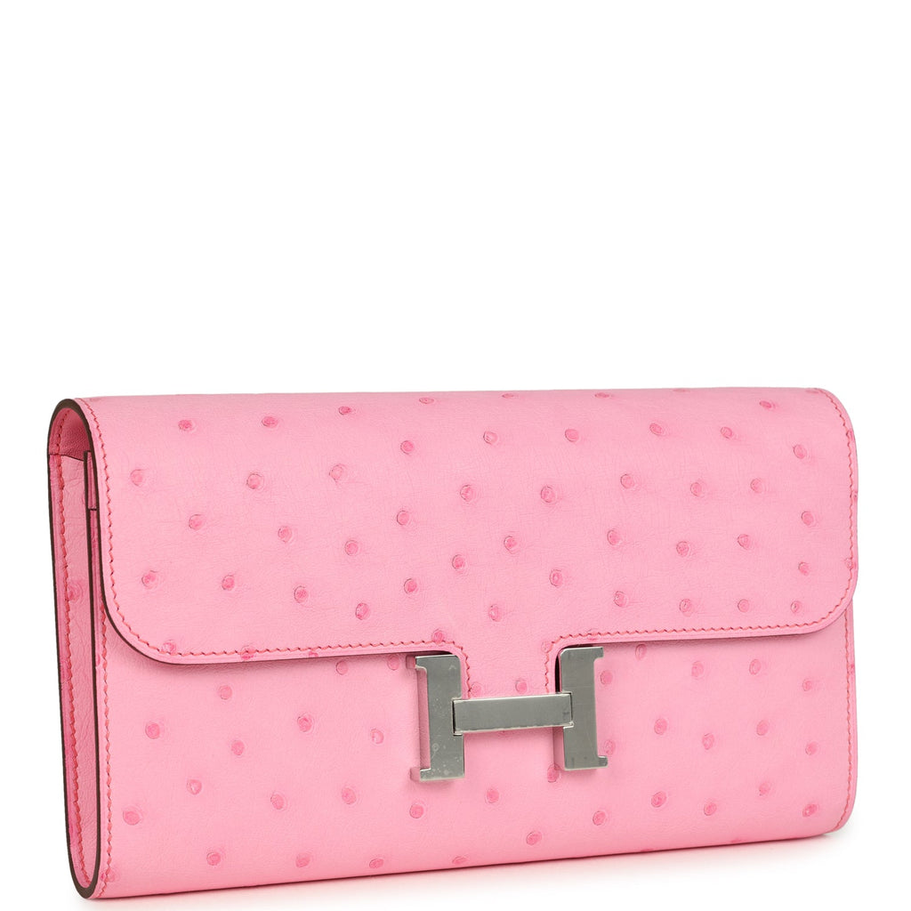 Constance To Go Wallet Bubblegum Ostrich Palladium Hardware Bag