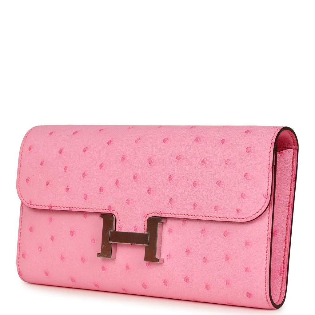 Constance To Go Wallet Bubblegum Ostrich Palladium Hardware Bag