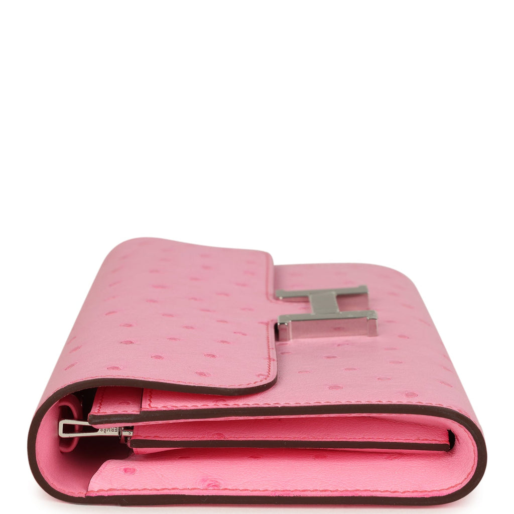Constance To Go Wallet Bubblegum Ostrich Palladium Hardware Bag
