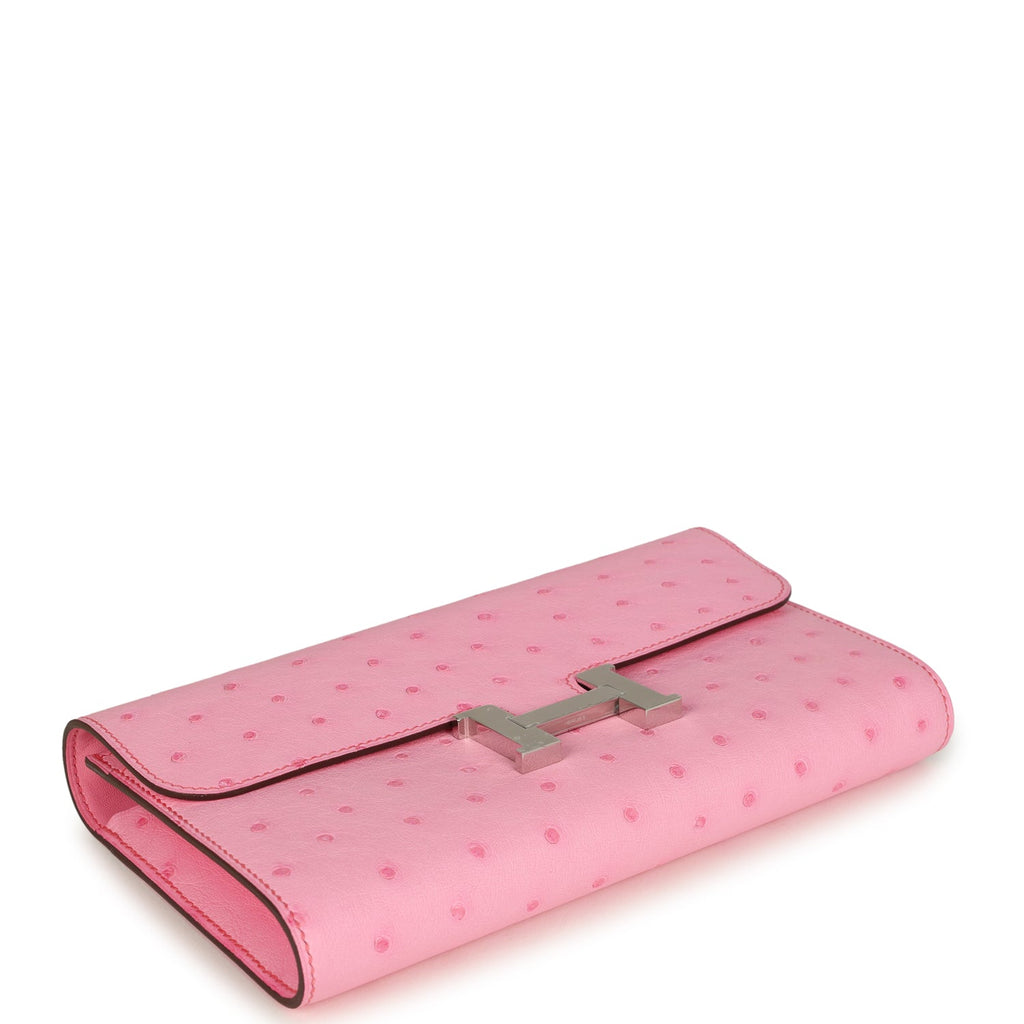 Constance To Go Wallet Bubblegum Ostrich Palladium Hardware Bag