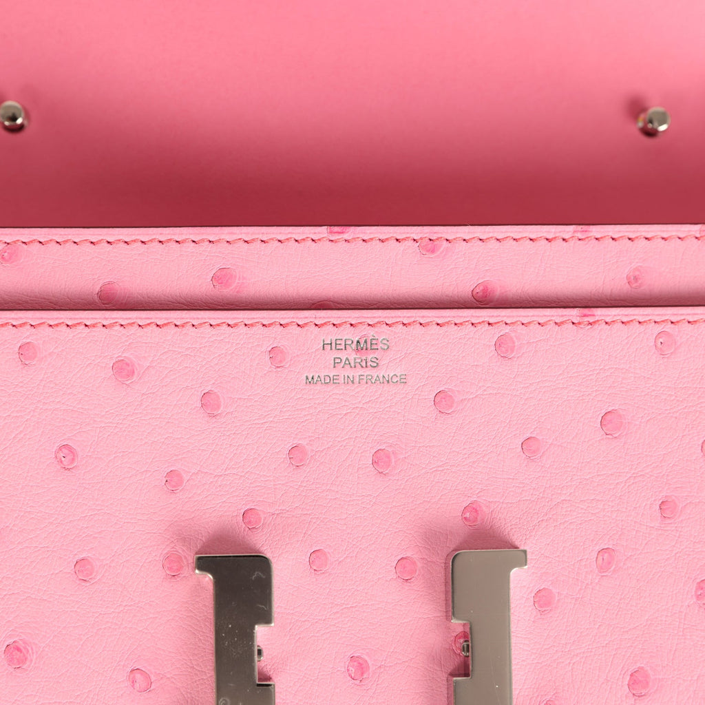Constance To Go Wallet Bubblegum Ostrich Palladium Hardware Bag