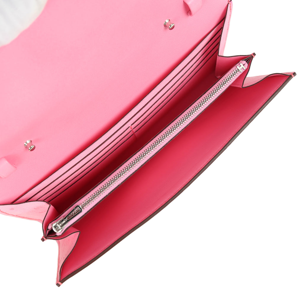 Constance To Go Wallet Bubblegum Ostrich Palladium Hardware Bag