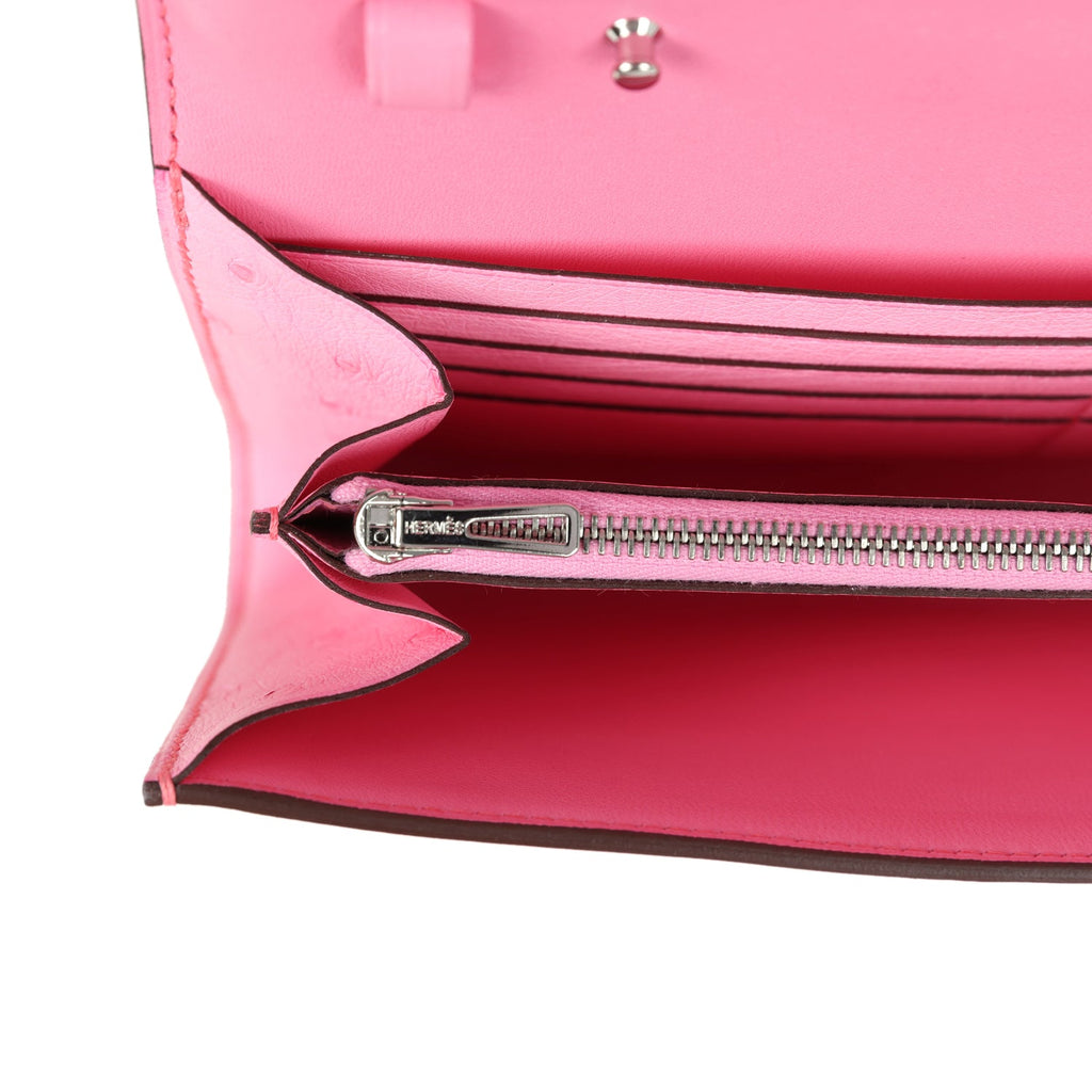 Constance To Go Wallet Bubblegum Ostrich Palladium Hardware Bag