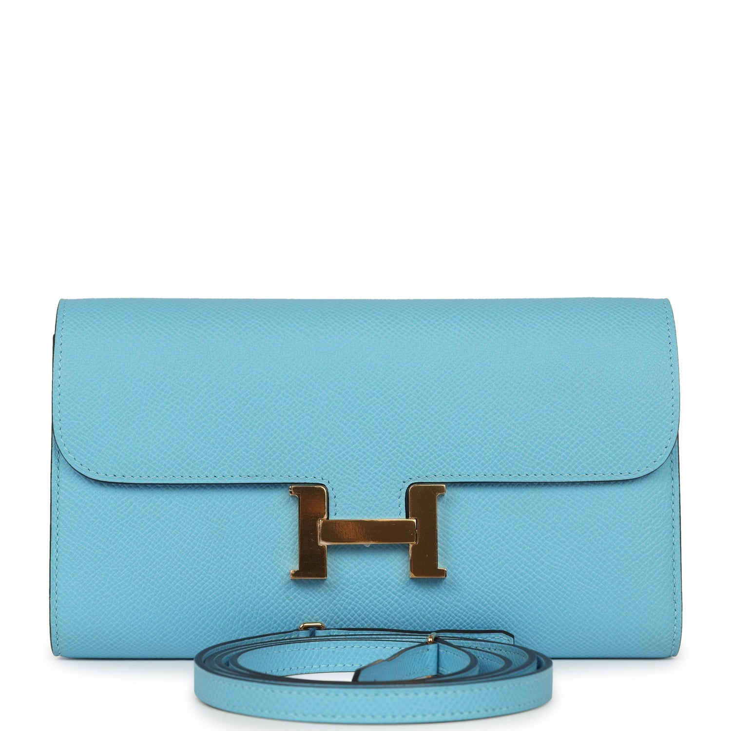 Constance Wallet To Go Celeste Epsom Gold Hardware Bag