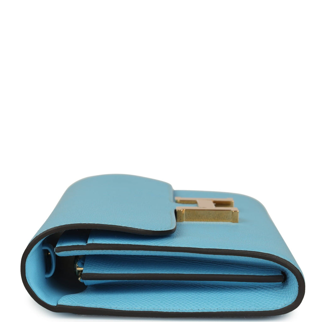 Constance Wallet To Go Celeste Epsom Gold Hardware Bag