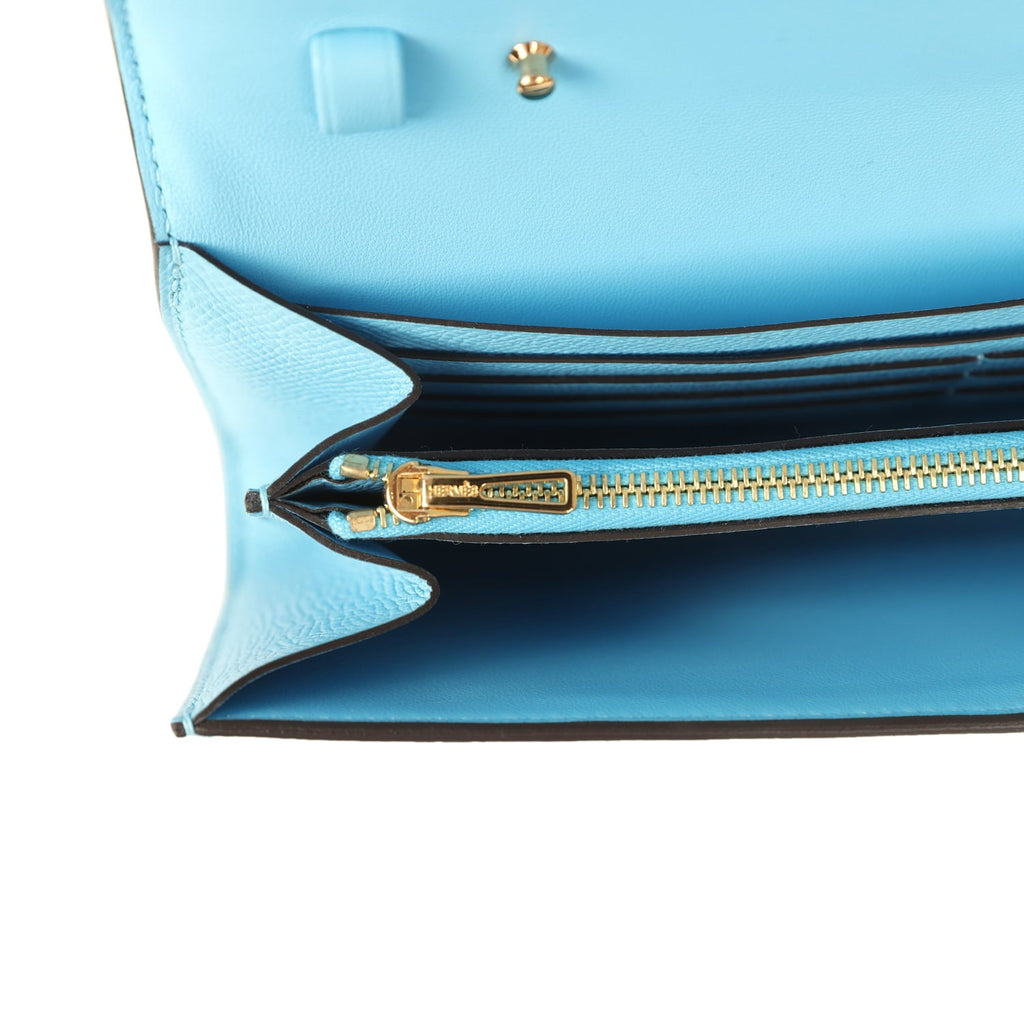 Constance Wallet To Go Celeste Epsom Gold Hardware Bag