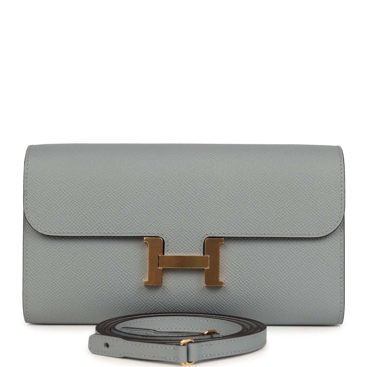 Constance Wallet To Go Gris Pantin Epsom Gold Hardware Bag