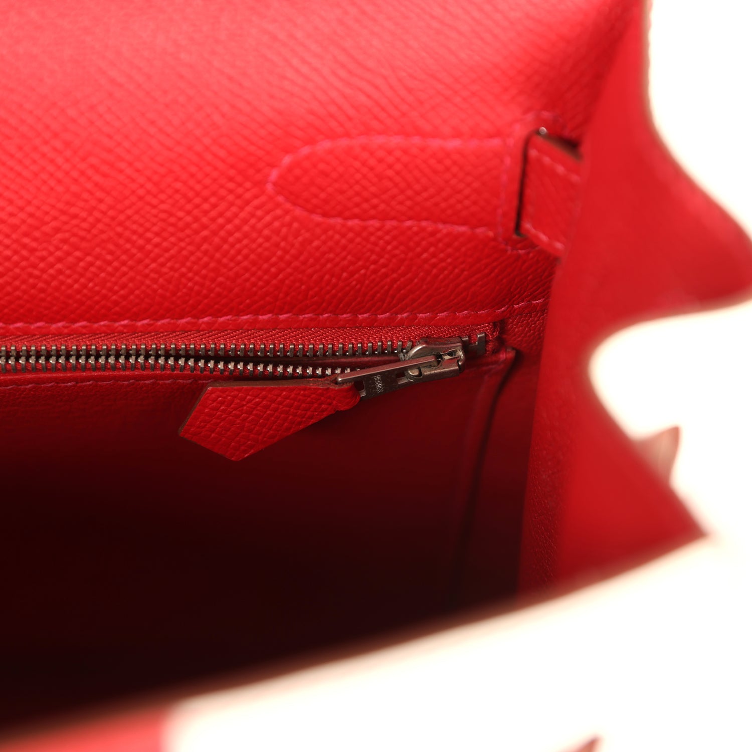 Flag Kelly Sellier 32 Rouge Casaque and White Epsom Palladium Hardware Bag