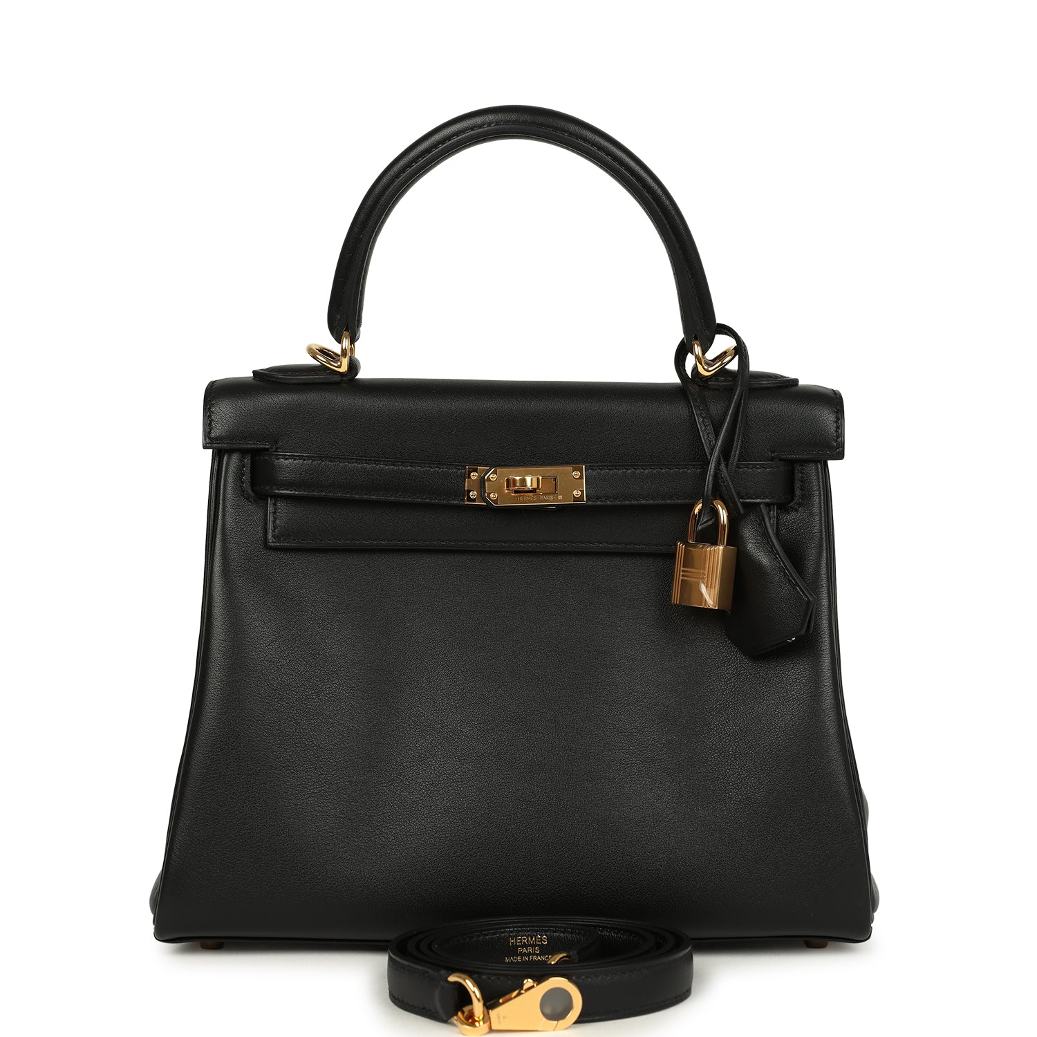 Kelly Retourne 25 Black Cheri Gold Hardware Bag