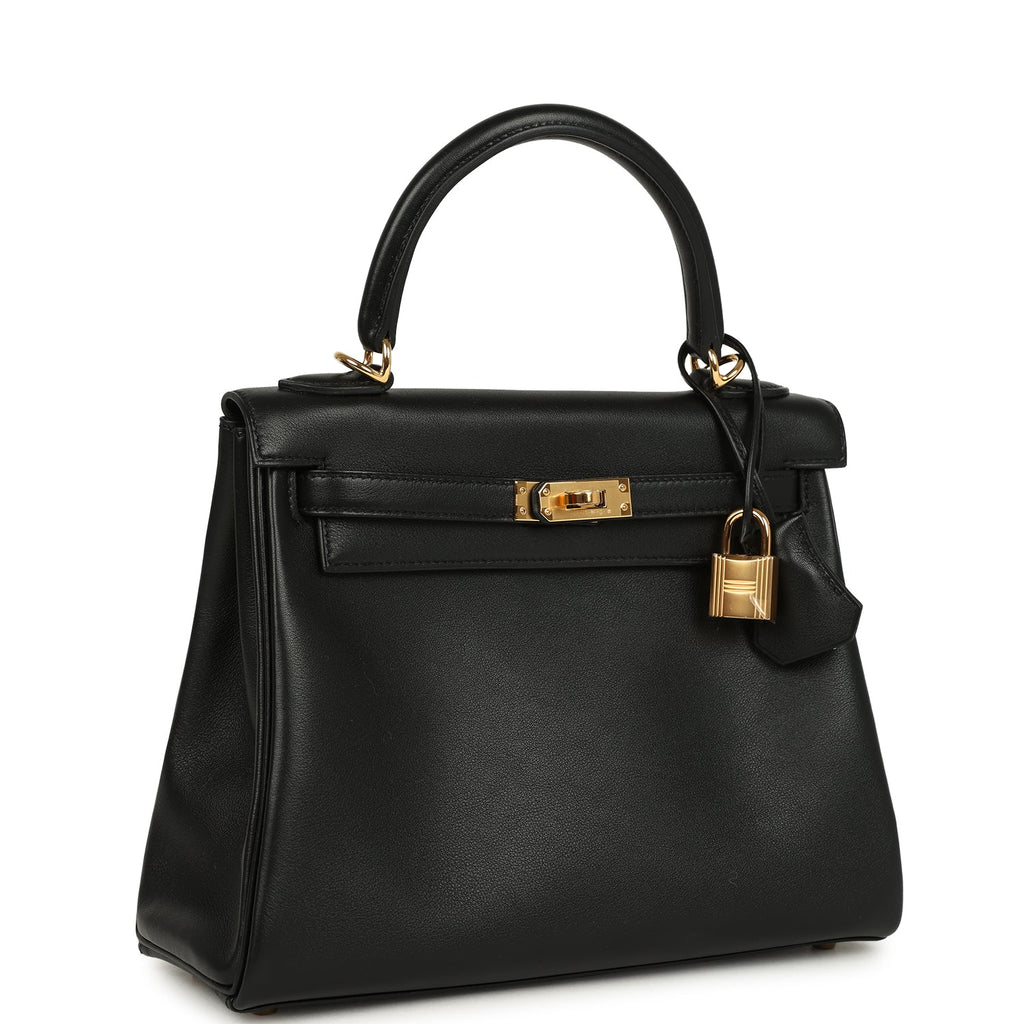 Kelly Retourne 25 Black Cheri Gold Hardware Bag