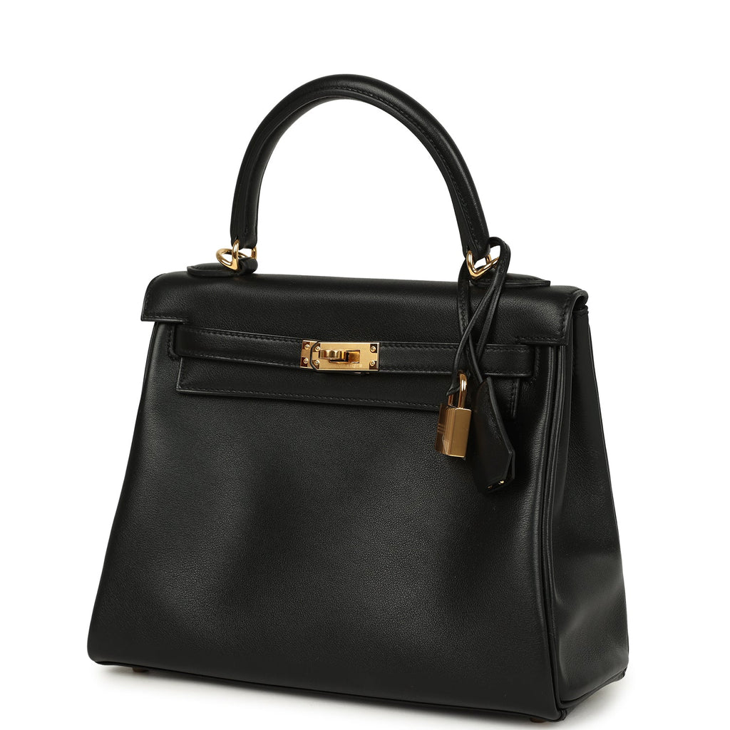 Kelly Retourne 25 Black Cheri Gold Hardware Bag
