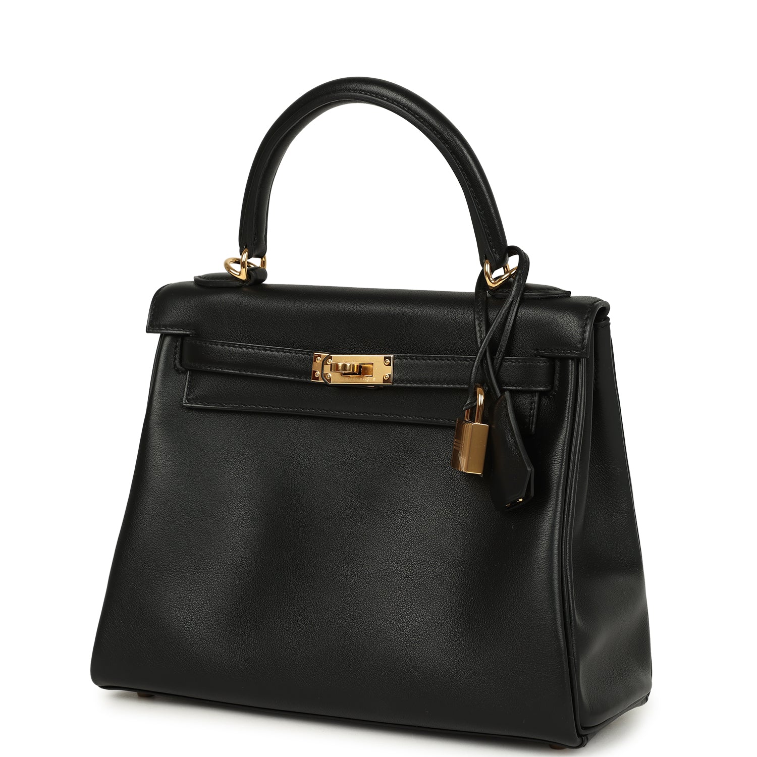 Kelly Retourne 25 Black Cheri Gold Hardware Bag