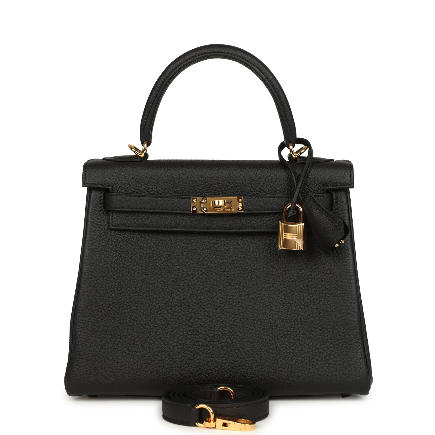 Kelly Retourne 25 Black Togo Gold Hardware Bag