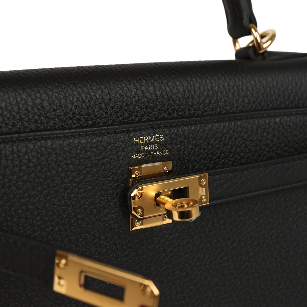 Kelly Retourne 25 Black Togo Gold Hardware Bag