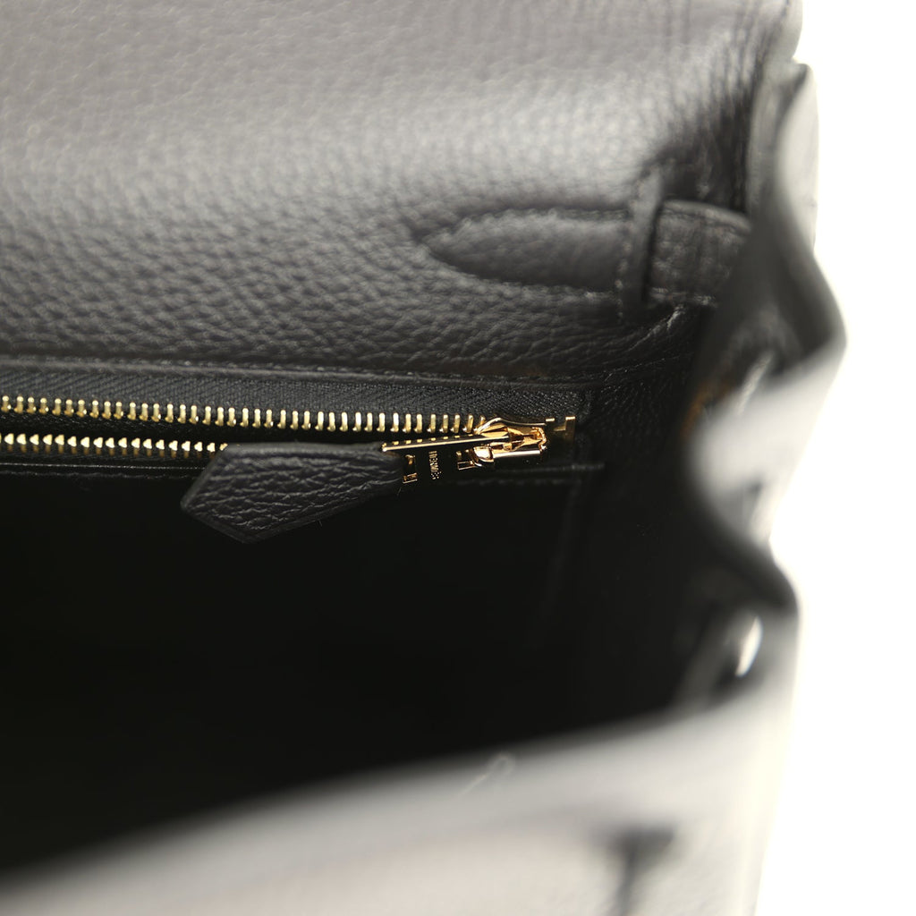 Kelly Retourne 25 Black Togo Gold Hardware Bag